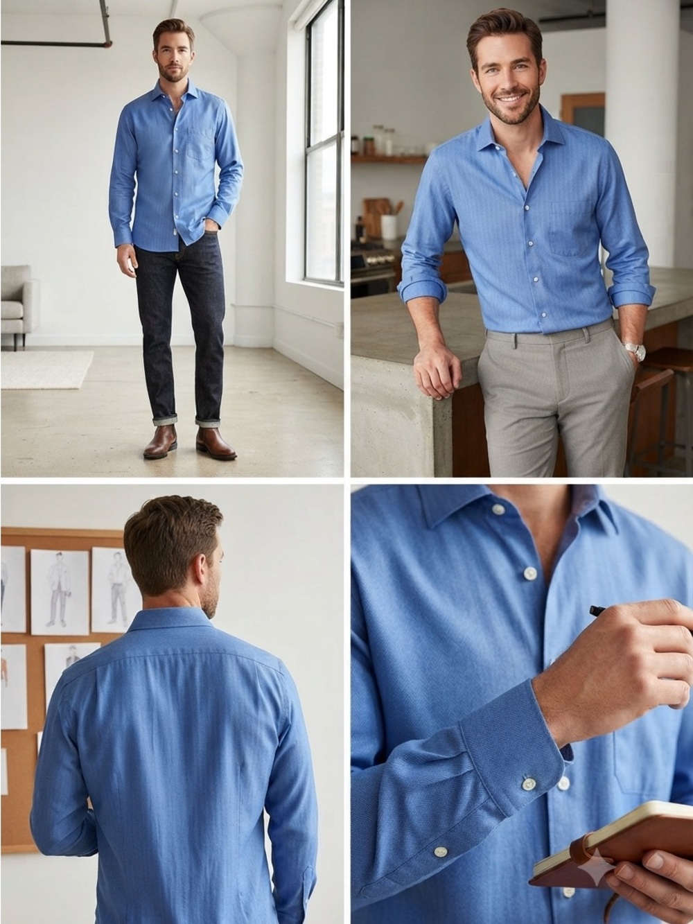 John W. Nordstrom Blue Herringbone Button-Down Shirt